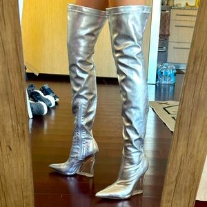Brand New Silver Clear Heel Boots Y2K Futuristic Space Boots Comfortable